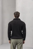 Gibson Oversize Yarım Fermuar Gömlek Polo Yaka Selanik Örme Erkek Triko Kazak - Siyah thumbnail 7