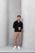 Eric Relax Fit Yarım Fermuarlı Polo Yaka Selanik Kumaş Erkek Sweatshirt - Siyah thumbnail 8