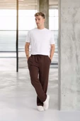 Mendes Baggy Kalıp Diagonal 3 İplik Kumaş Erkek Eşofman Altı Pantolon - Kahve thumbnail 6