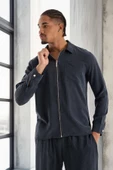 Regular Fit Cupra Kumaş Fermuarlı Erkek Ceket - Füme thumbnail 5