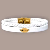 İsme Özel Oval Motifli Doğal Beyaz Derili Sevgililer Günü İçin 14 Ayar Altın Plakalı Hediye Bileklik-380 thumbnail 1