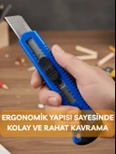 Falçata Plastik Gövde Geniş Maket Bıçağı Büyük Boy Halı Karton Kutu Gündelik Kullanım Hobi Bıçağı Mavi 15 CM - 3