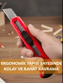 Beylini Falçata Plastik Gövde Geniş Maket Bıçağı Büyük Boy Halı Karton Kutu Gündelik Kullanım Hobi Bıçağı Kırmızı 15 CM - 2