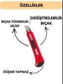 Beylini Falçata Plastik Gövde Geniş Maket Bıçağı Büyük Boy Halı Karton Kutu Gündelik Kullanım Hobi Bıçağı Kırmızı 15 CM - 3