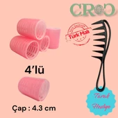 Croc 4lü Orta Boy Plastik Bigudi Pembe CB22 - Cırtlı Yapışkanlı Saç Bigudisi thumbnail 6