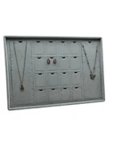 Süet Kumaş Gri 34-24 Cm Ayaklı 18 Pedli Kolye Tabla Stand - 1
