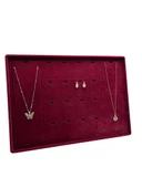 Süet Kumaş Bordo 34-24 Cm Ayaklı 18 Pedli Kolye Tabla Stand - 1