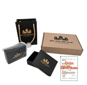 Sembole Özel Dikdörtgen Motifli 14 Ayar Altın Plakalı Hakiki Siyah Derili Hediye Bileklik-382 thumbnail 2