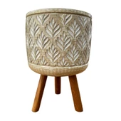 Bitki Tasarımı Ev dekorasyon Bej Lotus Ayaklı Beton Saksı Çiçeklik Saksılık thumbnail 5