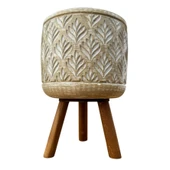 Bitki Tasarımı Ev dekorasyon Bej Lotus Ayaklı Beton Saksı Çiçeklik Saksılık thumbnail 4