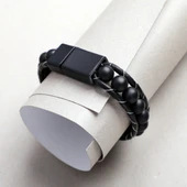 Mat Oniks Taşı Örmeli Deri Bileklik 31832B2D8M7 thumbnail 3