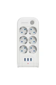 Polosmart MP18 6 Prizli 3 USB Çıkışlı Akım Korumalı Uzatma Kablosu 2 Metre Beyaz - 1