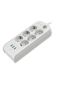 Polosmart MP18 6 Prizli 3 USB Çıkışlı Akım Korumalı Uzatma Kablosu 2 Metre Beyaz - 2