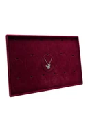 Süet Kumaş Bordo 34-24 Cm Ayaklı 17 Pedli Kolye Tabla Stand - 1