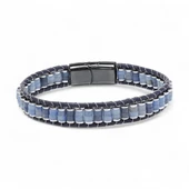 Mavi Aventurin & Hematit Çelik Örgülü Deri Bileklik 31832B22D4 thumbnail 1