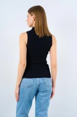 Patlı Düğmeli Triko Atlet - Siyah thumbnail 5