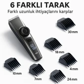 Titanyum Kaplı Seramik Bıçaklı Profesyonel Saç Sakal Kesme Makinesi 6 Başlıklı Dijital Göstergeli - 2