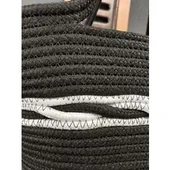 Doğal Hasır Jüt El Örmesi Günlük Kullanım ve Plaj İçin Uygun Bayan Çanta-Siyah Ortası Beyaz Çizgili thumbnail 2