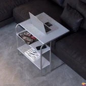 Modilayn C Yan Sehpa Geniş Boy Tekerlekli Çalışma, Atıştırmalık, Yemek, Laptop Sehpası Çiçekli Beyaz - 1