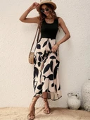 Kadın Askılı Yuvarlak Yaka üst Viskon Alt Desenli Uzun Süprem Elbise thumbnail 3