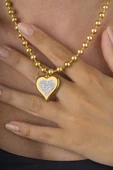 Gümüş Pazarım Altın Kaplama Top Zincir Kalp Kadın Çelik Kolye thumbnail 3
