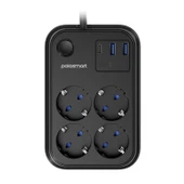 Polosmart MP22 Akım Korumalı 4 Priz 2 USB 1 Type-C Çıkışlı Uzatma Kablosu 2 Metre Siyah - 2