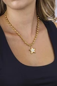 Gümüş Pazarım Altın Kaplama Top Zincir Yıldız Kadın Çelik Kolye thumbnail 2