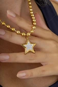 Gümüş Pazarım Altın Kaplama Top Zincir Yıldız Kadın Çelik Kolye thumbnail 1