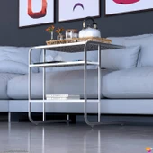 Modilayn C Yan Sehpa Geniş Boy Tekerlekli Çalışma, Atıştırmalık, Yemek, Laptop Sehpası Siyah Desenli - 3