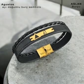 Doğum Ayına Özel 14 Ayar Altın Plakalı Üçgen Motifli Hakiki Siyah Derili Hediye Bileklik-390 thumbnail 1