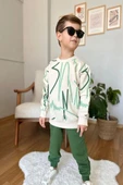 Çizgi Desenli Yeşil Renk Erkek Çocuk Eşofman Takım - 3