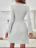 Kadın Uzun Kollu Bisiklet Yaka Beli Lastikli şardonlu Kaşkorse Mini Elbise thumbnail 7