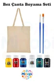 Minopi Bez Çanta Boyama Seti 6 Renk Kumaş Boyası Detay Fırçası Bez Torba - 1