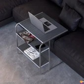 Modilayn C Yan Sehpa Geniş Boy Tekerlekli Çalışma, Atıştırmalık, Yemek, Laptop Sehpası Siyah Çizgili - 1