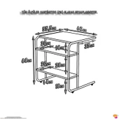 Modilayn C Yan Sehpa Geniş Boy Tekerlekli Çalışma, Atıştırmalık, Yemek, Laptop Sehpası Siyah Desenli - 8