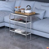 Modilayn C Yan Sehpa Geniş Boy Tekerlekli Çalışma, Atıştırmalık, Yemek, Laptop Sehpası Siyah Çizgili - 5