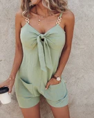Kadın Kolsuz Askı Aksesuarlı önü Bağlama Detay Salopet şort Tulum thumbnail 1