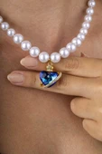 Gümüş Pazarım Mavi Kalp Motifli İnci Taneli Altın Kaplama Kadın Çelik Kolye - 2