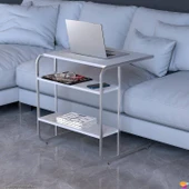 Modilayn C Yan Sehpa Geniş Boy Tekerlekli Çalışma, Atıştırmalık, Yemek, Laptop Sehpası Çiçekli Beyaz - 3