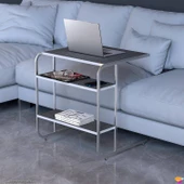 Modilayn C Yan Sehpa Geniş Boy Tekerlekli Çalışma, Atıştırmalık, Yemek, Laptop Sehpası Siyah Çizgili - 7