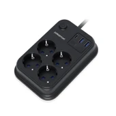 Polosmart MP22 Akım Korumalı 4 Priz 2 USB 1 Type-C Çıkışlı Uzatma Kablosu 2 Metre Siyah - 1
