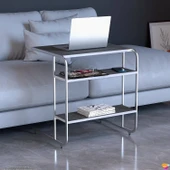 Modilayn C Yan Sehpa Geniş Boy Tekerlekli Çalışma, Atıştırmalık, Yemek, Laptop Sehpası Siyah Çizgili - 3