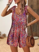 Kadın Omuzlardan Askılı Desenli Geniş Paçalı Süprem Tulum thumbnail 1