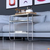 Modilayn C Yan Sehpa Geniş Boy Tekerlekli Çalışma, Atıştırmalık, Yemek, Laptop Sehpası Siyah Çizgili - 2