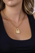 Gümüş Pazarım Altın Kaplama Kilit Model Burgu Zincir Kadın Çelik Kolye - 3