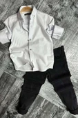 Erkek Çocuk Dokuma Gömlek ve Likralı Gabardin Siyah Jean Alt Üst Takım - 1