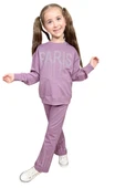 Kız Çocuk Kristal Taş Paris Yazılı İspanyol Paça Mor Eşofman Takım thumbnail 7