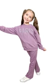 Kız Çocuk Kristal Taş Paris Yazılı İspanyol Paça Mor Eşofman Takım thumbnail 8