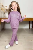 Kız Çocuk Kristal Taş Paris Yazılı İspanyol Paça Mor Eşofman Takım thumbnail 3