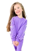 Kız Çocuk Kolları ve Gövdesi Fiyonk Şerit Detaylı Lila Eşofman Takım thumbnail 8